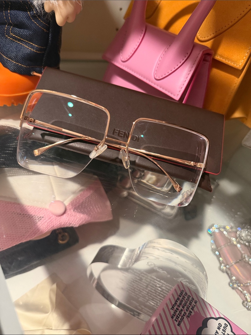 Fendi Rose Gold Rimless Square Glasses
